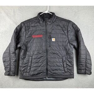 Carhartt Gilliam Rain Defender Jacket Mens M Black Puffer Quilted Full Zip Logo